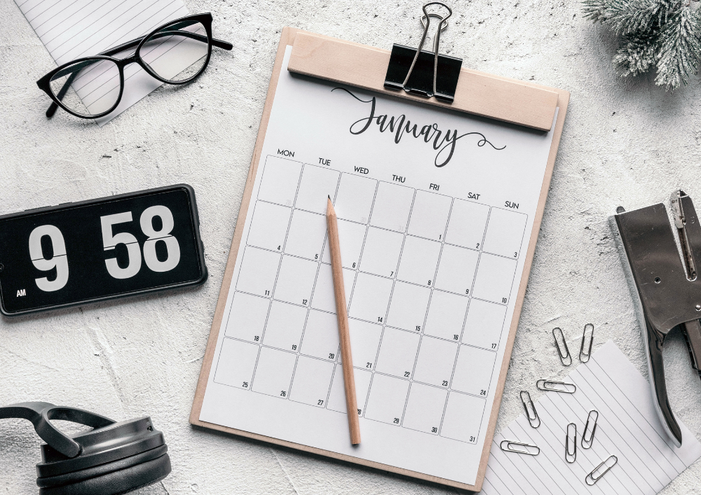 A calendar with a pencil