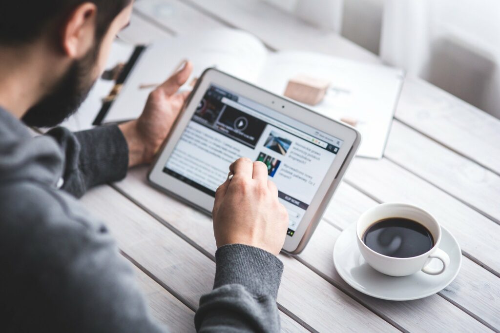 A man working from a tablet
