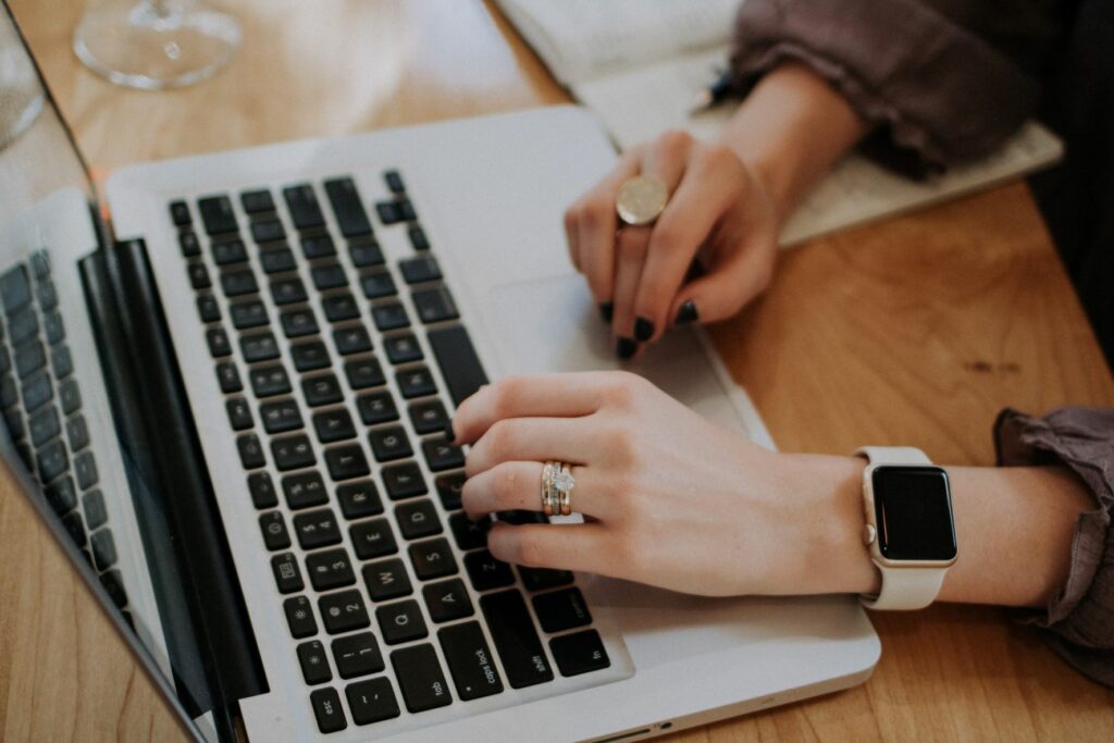 A woman using a laptop