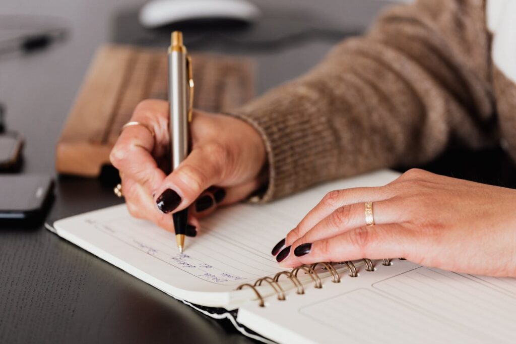 A woman taking notes