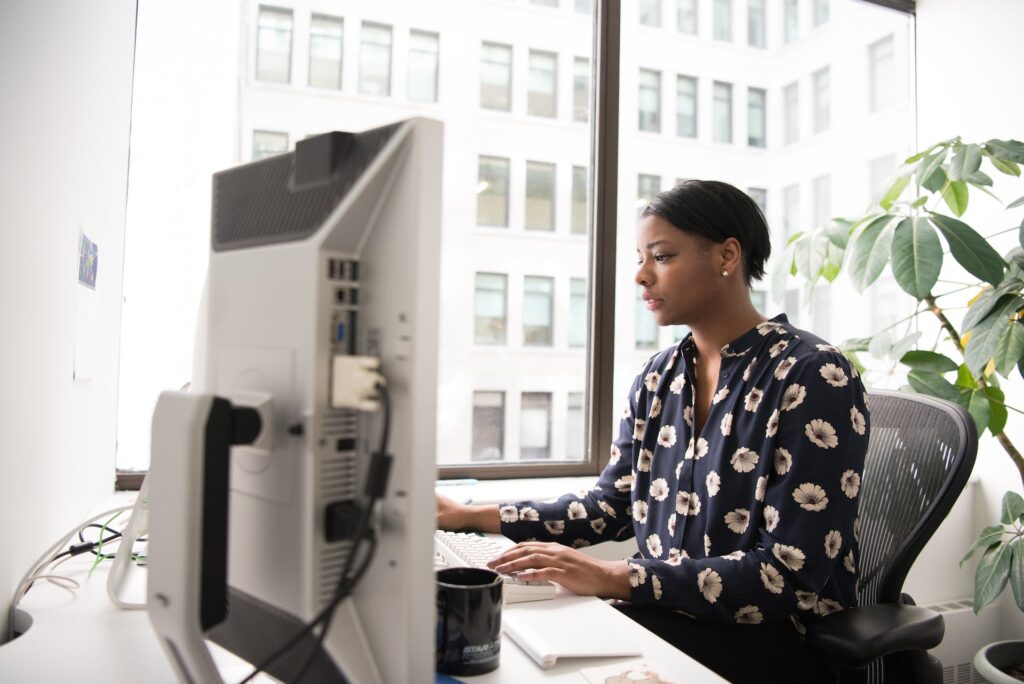 A woman working in an office